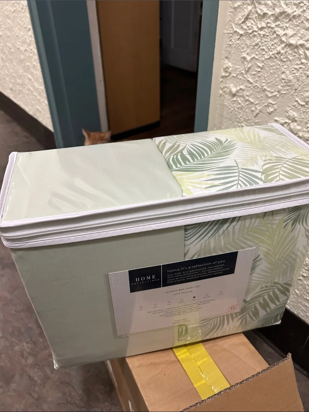Home Reflections KING SIZE Tropical Leaf & Sage Green DOUBLE SHEET SET NEW w BOX